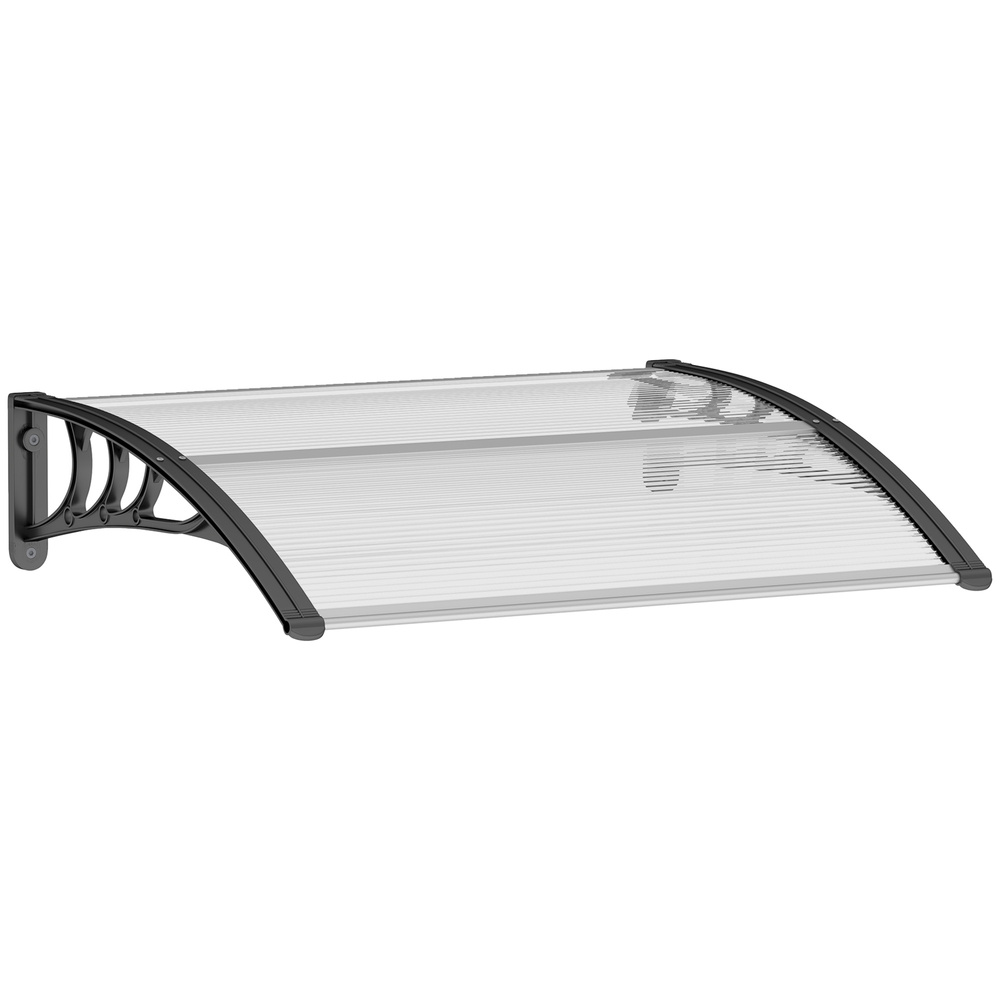 Outsunny Front Door Canopy Outdoor Awning Aluminium Rigid Plastic Polycarbonate Rain Shelter UV Water Rain Resistant 120 x 75cm White