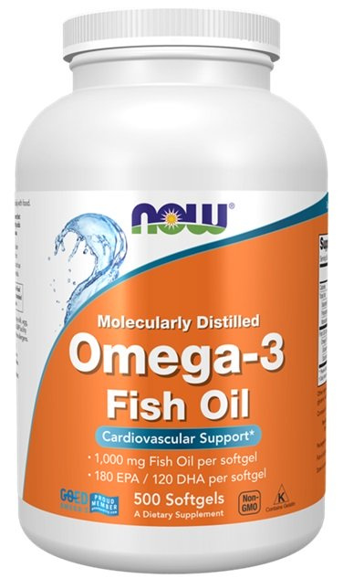 Now Foods Omega-3 Fish Oil Molecularly Distilled Supports Brain Heart Health & Healthy Vision 500 Capsules