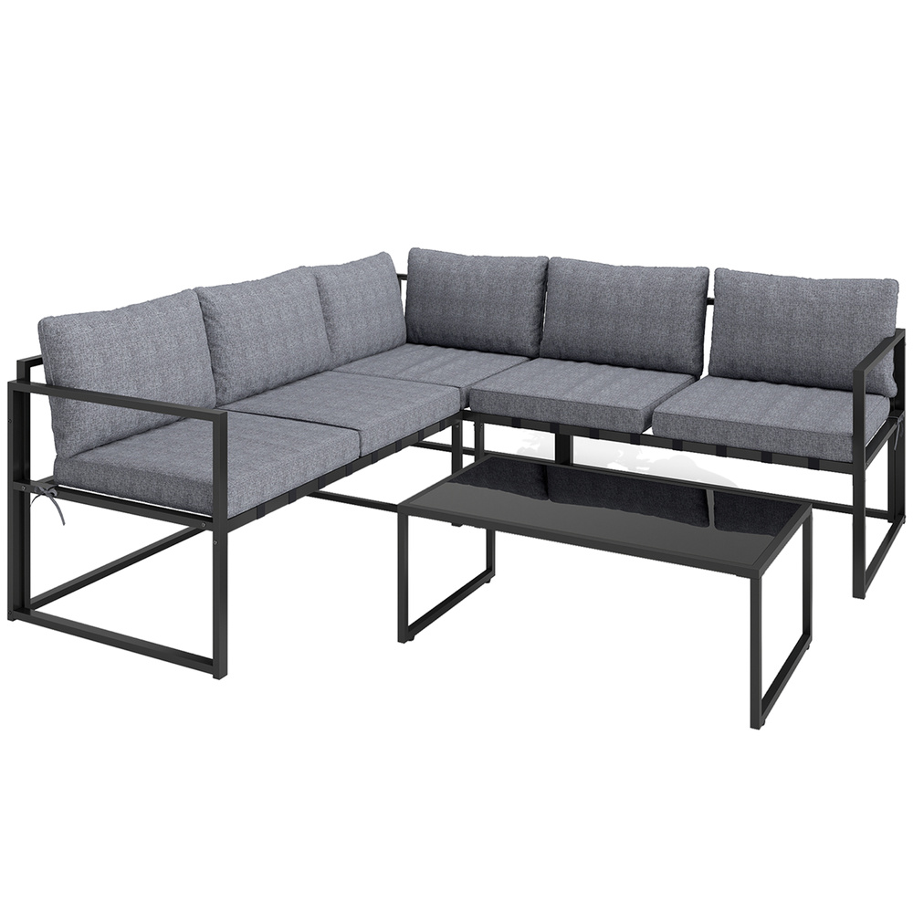 Outsunny Three-Piece L Shaped Garden Furniture Set with Cushions - Grey