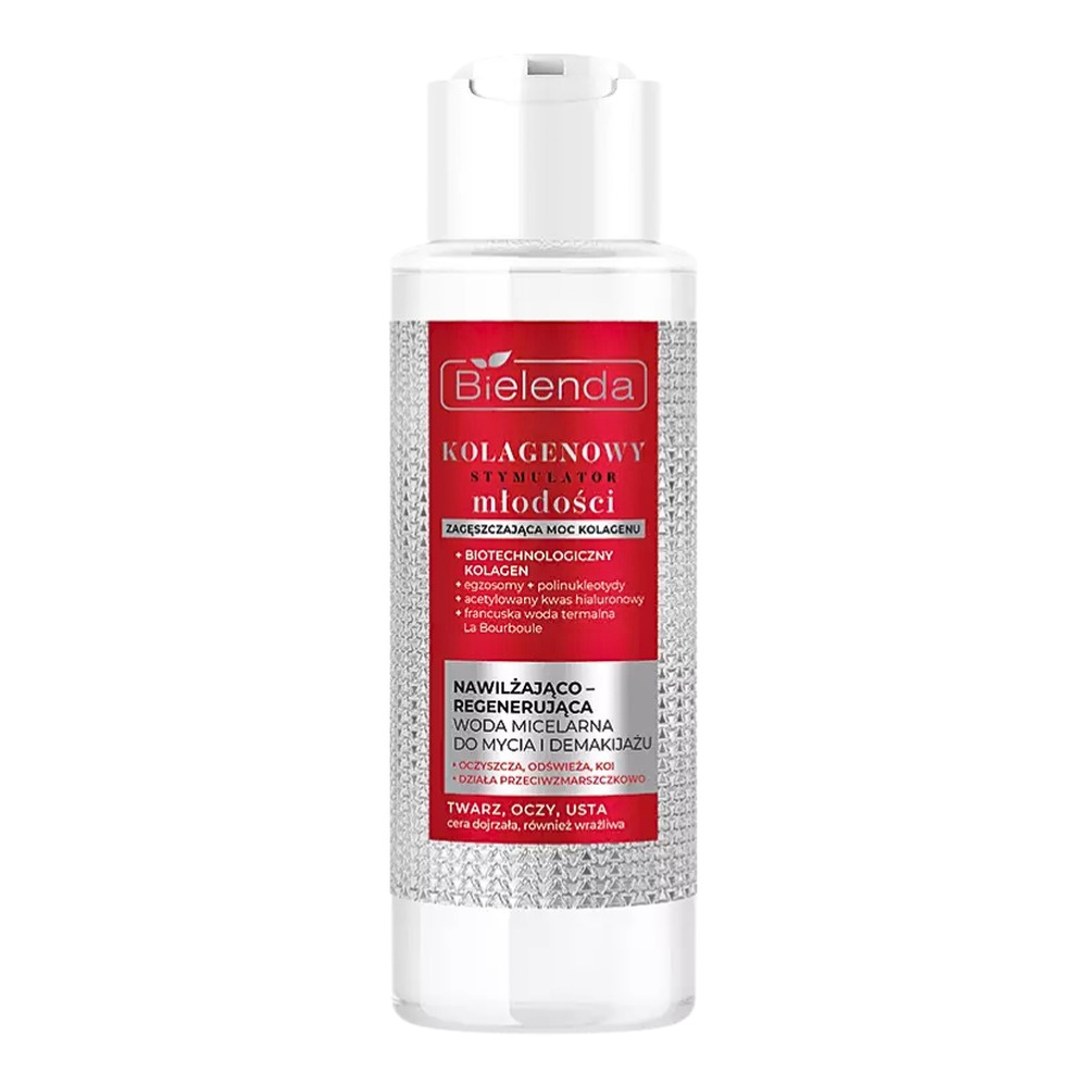 Bielenda Collagen Youth Stimulator Moisturizing - Regenerating Micellar Water for Washing and Make-up Removal Face Eyes Lips for Mature and Sensitive Skin 400ml