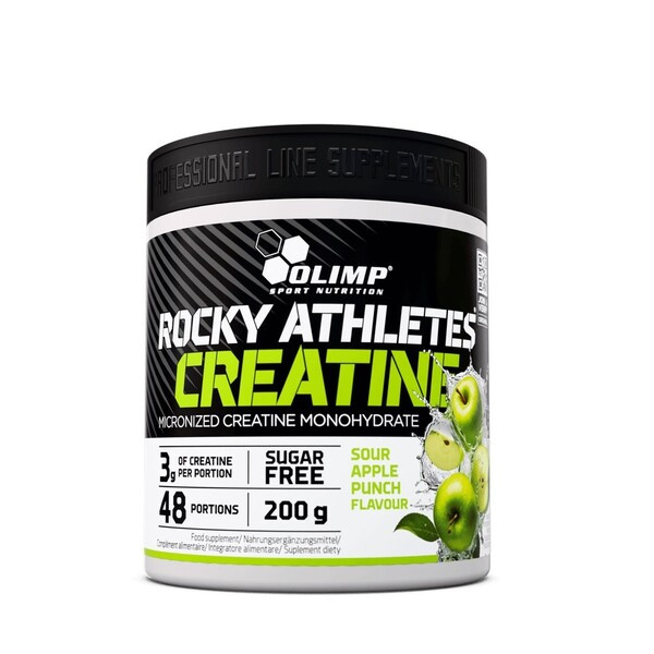 Olimp Nutrition Rocky Athletes Creatine Monohydrat w Proszku na Wydolność Fizyczną o Smaku Kwaśnego Jabłka 200g
