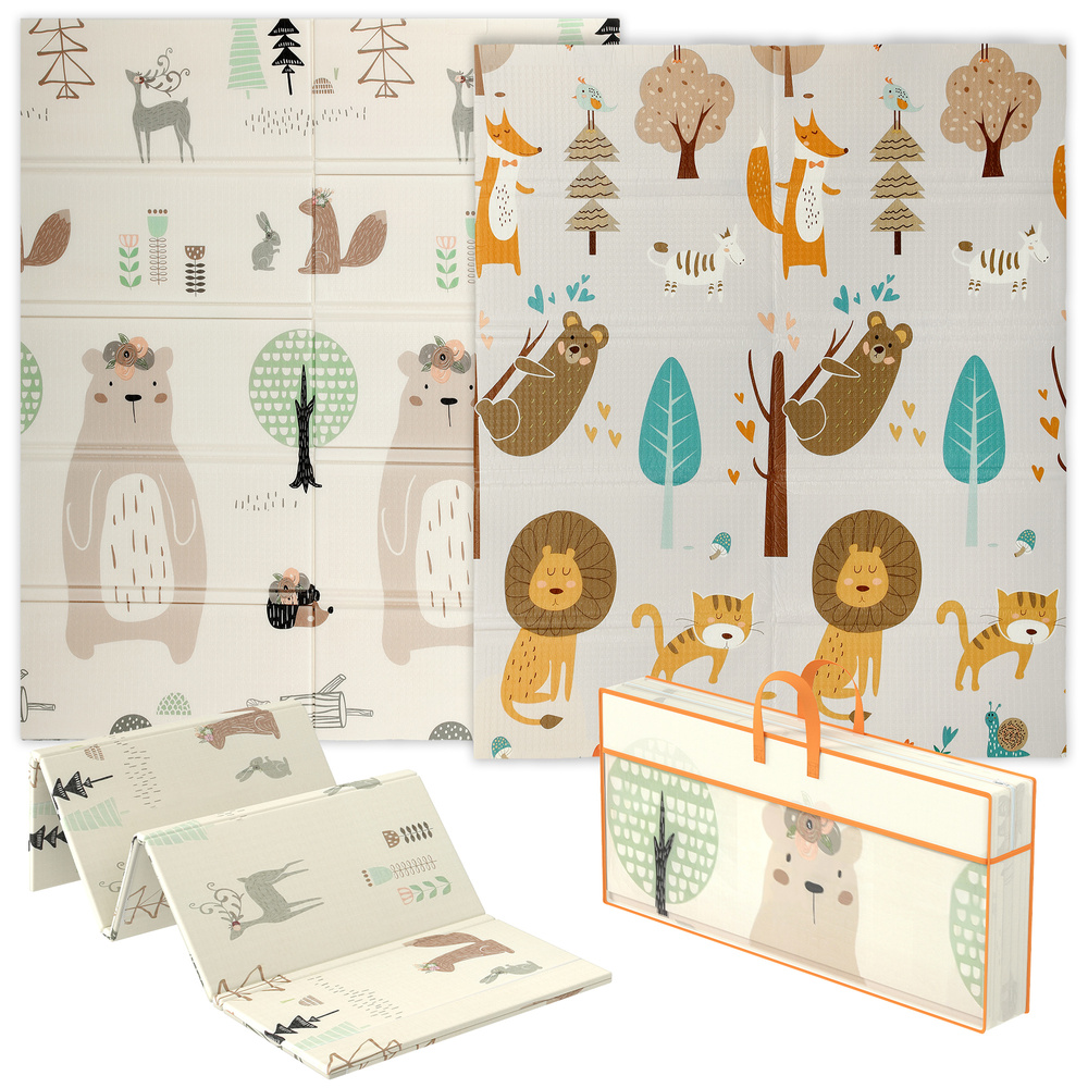 AIYAPLAY Animal-Themed Baby Plat Mat Double Sided, Foldable, Water-Resistant for Outdoor/Indoor, 177 x 146 x 1.5cm