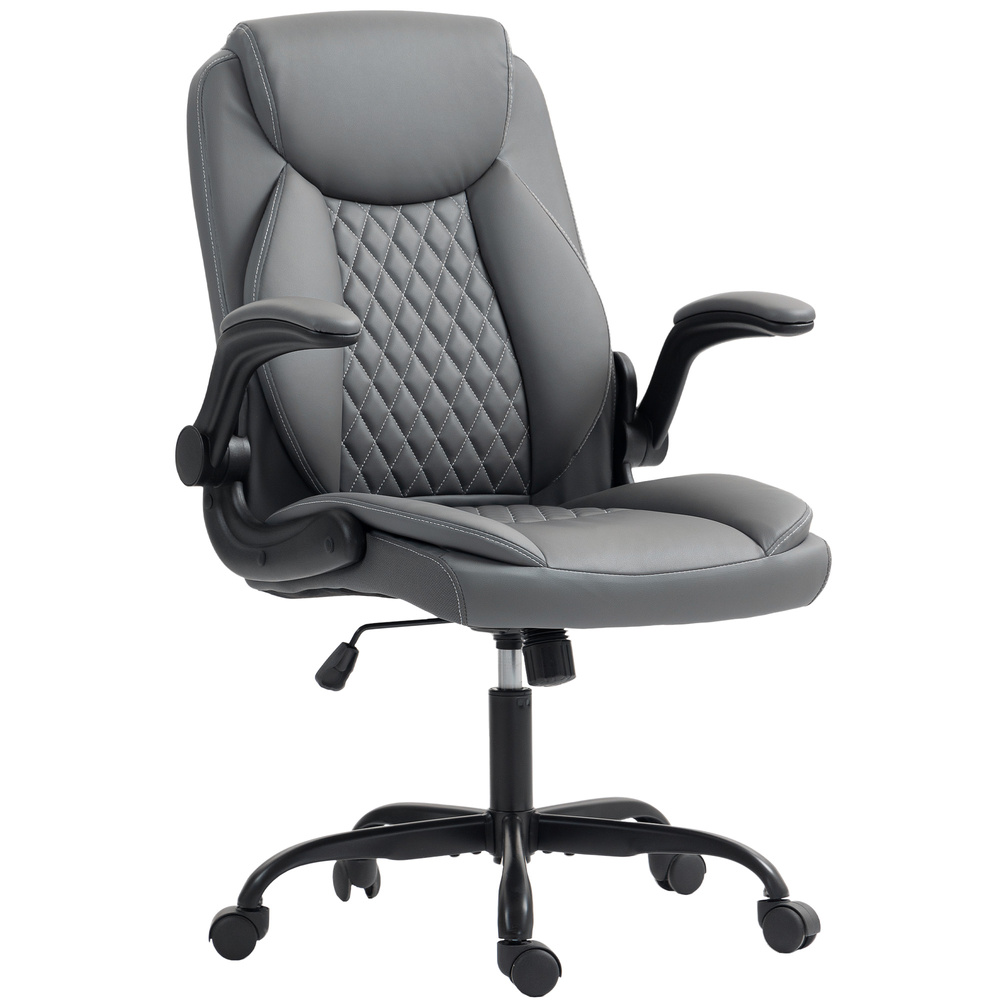 HOMCOM Faux Leather Office Chair. with Flip-Up Armrests - Charcoal Grey