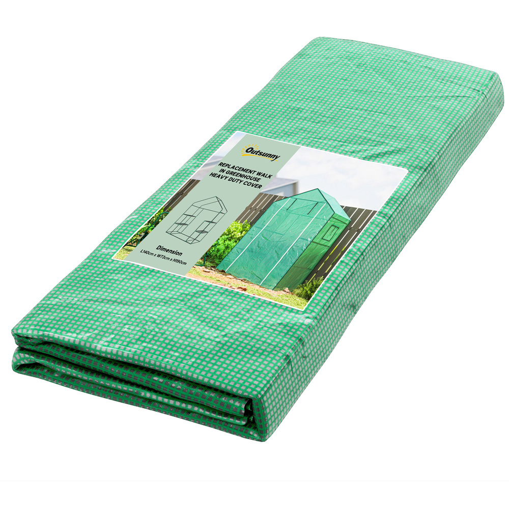 Outsunny Greenhouse Cover Replacement Walk-in PE Hot House Cover with Roll-up Door and Windows, 140 x 73 x 190cm, Green