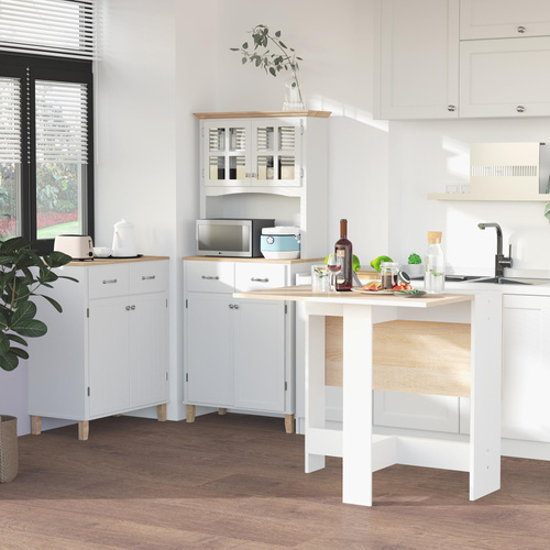 HOMCOM Folding Dining Table, Space-Saving Drop Leaf Kitchen Table for 4-6 People, Multi-functional Desk for Small Space, Flat & Studio, Modern Breakfast Table, Oak & White