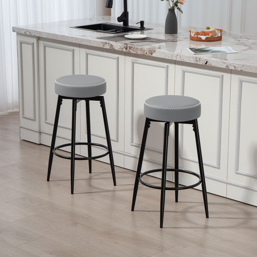 HOMCOM Set of Two Faux Leather Bar Stools - Grey/Black