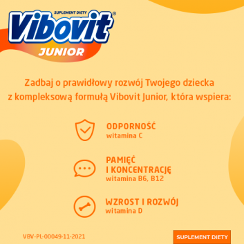 Vibovit Junior o Smaku Pomarańczowym Wspiera Rozwój Dziecka 4-12 Lat 30 Saszetek