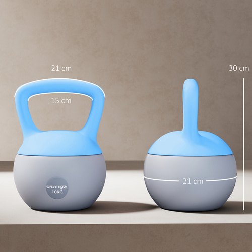 SPORTNOW 10KG Soft Kettlebell, Kettlebell with Non-Slip Handle for Home Gym, Weight Lifting, Strength Training, Light Blue/Grey