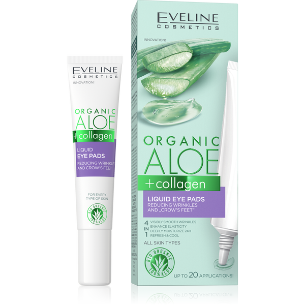 Eveline Organic Aloe + Collagen Płynne Płatki pod Oczy Redukujące Zmarszczki i Kurze Łapki dla Każdego Rodzaju Cery 20ml