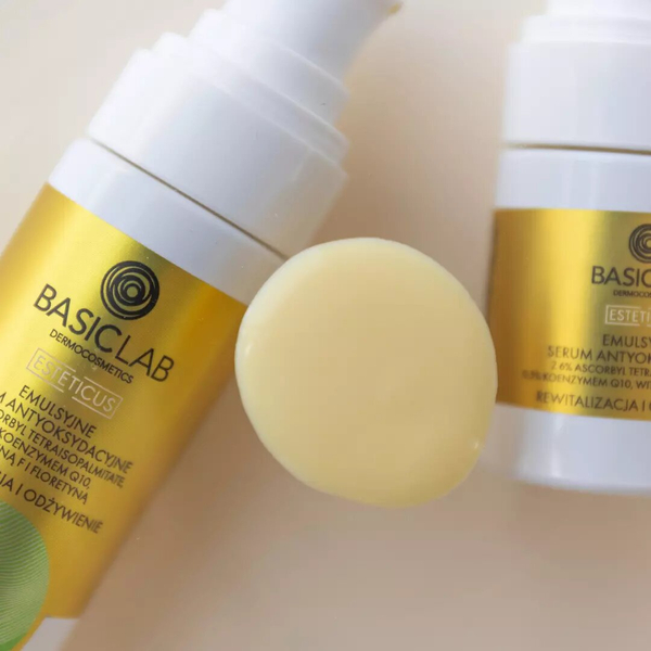 BasicLab Dermokosmetyki Luksusowe Serum Antyoksydacyjne z 6% Ascorbyl Tetraisopalmitate - Rewitalizacja i Nawilżenie dla Suchych i Bardzo Suchych Skór, Dzień i Noc, 15 ml
