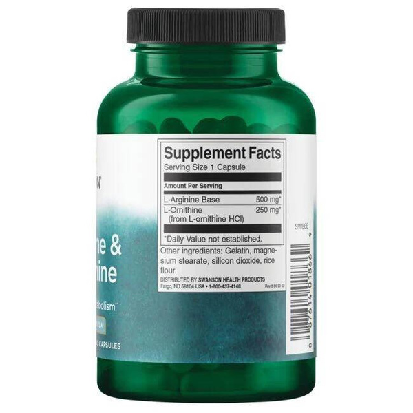 Swanson L-Arginine & L-Ornithine 100 Kapsułek