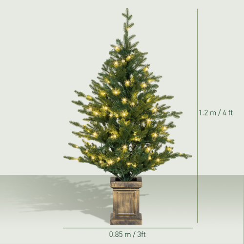 HOMCOM Set of Two Artificial 4ft Christmas Trees, with Lights - Green