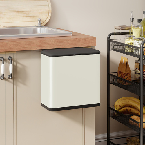 HOMCOM 8L Hanging Kitchen Bin, Rubbish bin with Lid and Removable Inner Bucket for Kitchen Cabinet Door, Under Sink, Office