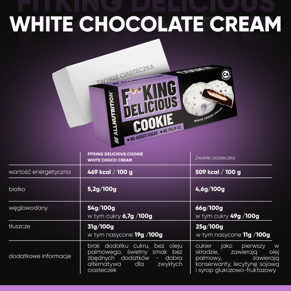 Allnutrition Fitking Delicious Cookie White Choco Cream Crispy Cocoa Cookies 128g