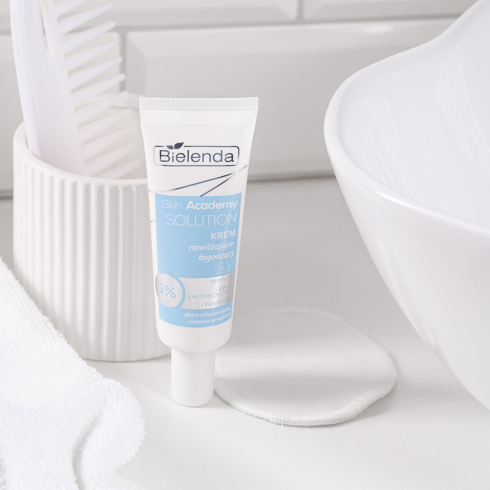 Bielenda Skin Academy Solution Nawilżająco - Łagodzący Krem 5% Peptydy z Kwasem Laktobionowym i Pantenolem dla Skóry Odwodnionej i Wrażliwej na Dzień i na Noc 50ml