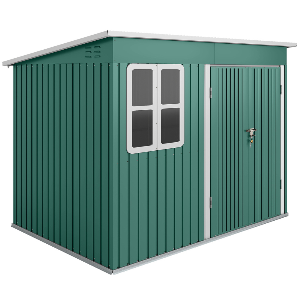 Outsunny 8.5 x 6ft Storage Shed Galvanised Steel Garden Shed, Metal Shed with Foundation Kit, Window, Lockable Wide Doors and Air Vents for Outdoor Patio, Green