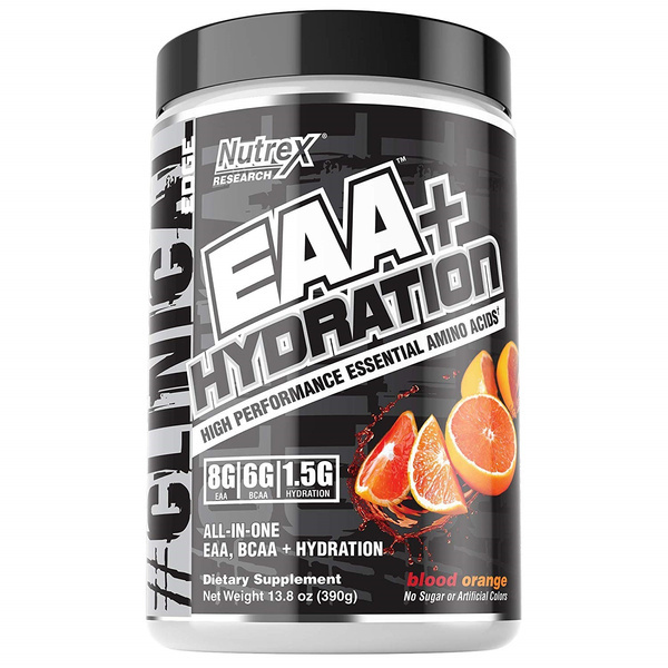 Nutrex EAA + Hydration Czerwona Pomarańcza EAA i BCAA w Proszku z Elektrolitami na Syntezę Mięśni i Nawodnienie 390g
