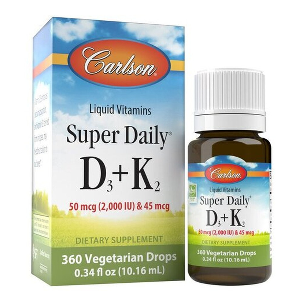 Carlson Labs Super Daily D3 + K2 Vitamin D3 + K2 Drops, 2000 IU 10ml