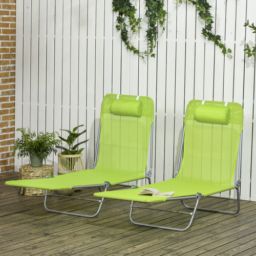 Outsunny Set of Two Steel Frame Sun Loungers, with Reclining Backs - Green