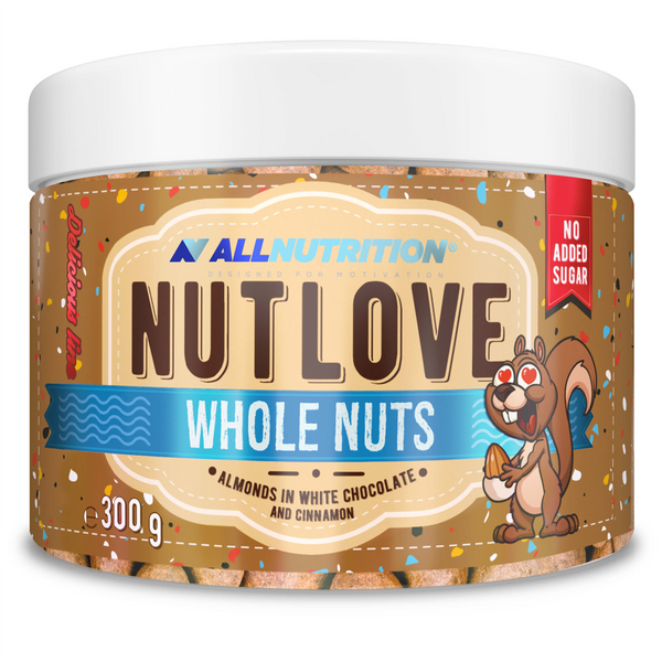 Allnutrition NutLove Whole Nuts Migdały w Białej Czekoladzie z Cynamonem bez Dodatku Cukru 300g