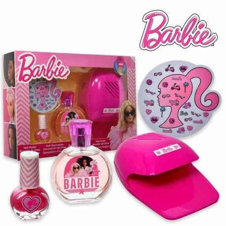 Barbie Zestaw Upominkowy dla Dziewczynki Woda Toaletowa 50ml Lakier do Paznokci 3,5ml Naklejki Dekoracyjne Suszarka do Paznokci 1 Sztuka