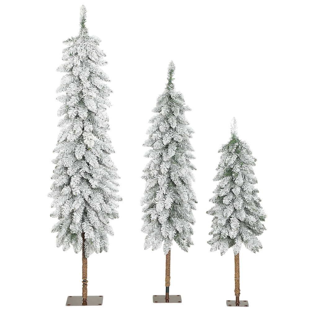 HOMCOM Set of 3 Pencil Flocked Christmas Tree, 3ft 4ft 5ft