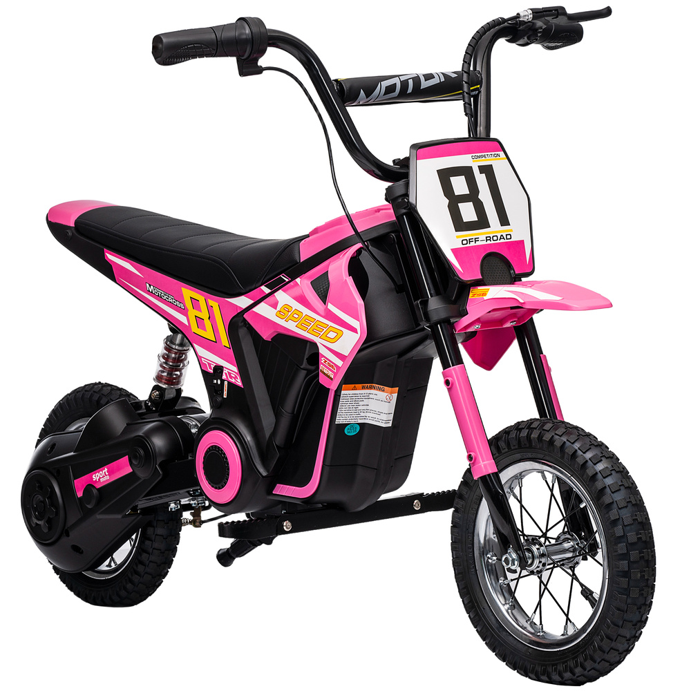 AIYAPLAY Kids Electric Motorbike, 24V Ride On Motorcycle with 3 Speeds and Rear Suspension, Dirt Bike for 8-12 Years Old, Pink