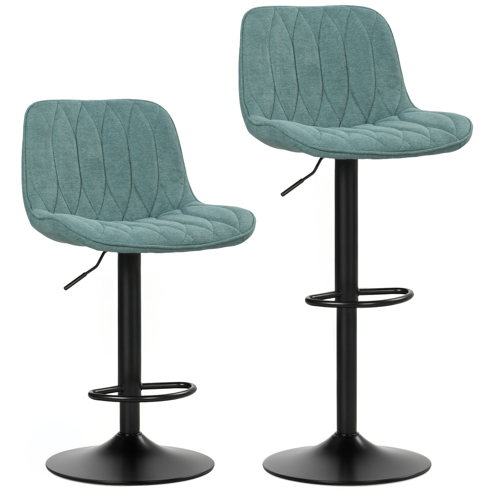 HOMCOM Set of Two Linen-Look Bar Stools - Blue