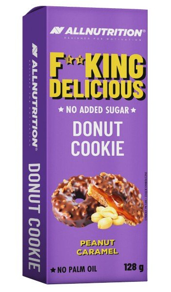Allnutrition Fitking Delicious Donut Cookie o Smaku Orzechowo Karmelowym Przekąska bez Dodatku Cukru 128g