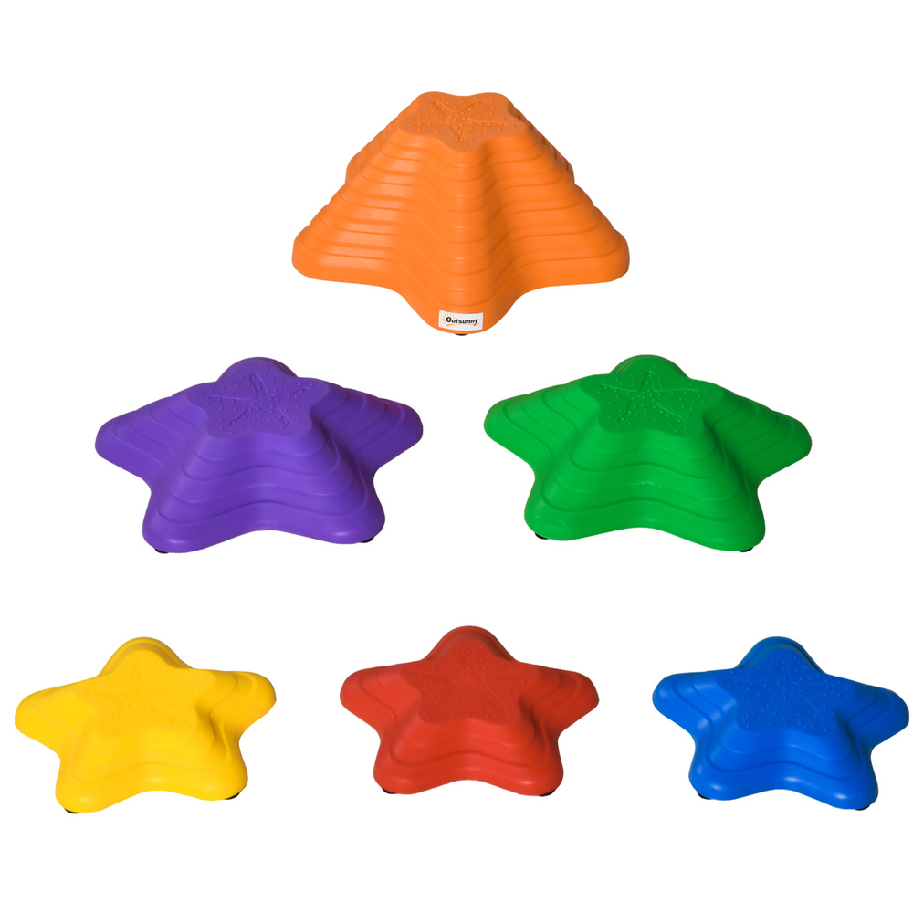 Outsunny Balance Stepping Stones Kids, 6-Piece Starfish Style Non-slip Obstacle Course, Stackable Balance Blocks, Garden Sensory Toys for Toddler 3-8 Years, Indoor Outdoor, Multicoloured