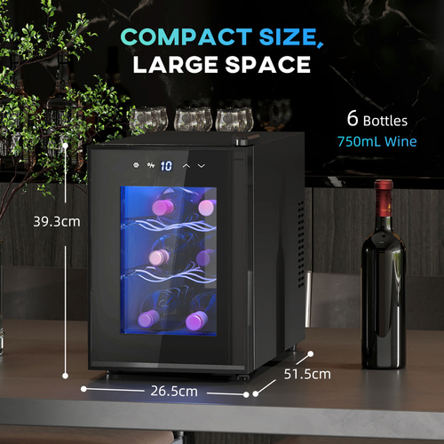 HOMCOM Six Bottle 8-18℃ Countertop Wine Fridge - Black