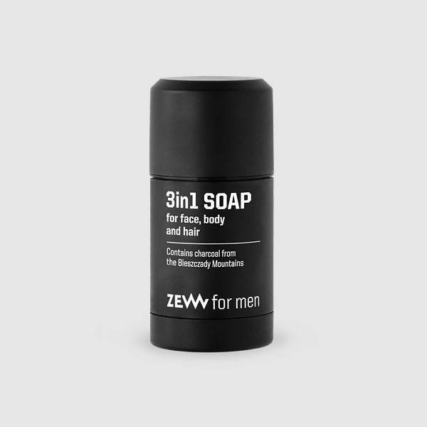 Zew for Men Purifying Natural Soap 3in1 for Washing Face Body and Hair with Charcoal from the Bieszczady Mountains 85ml