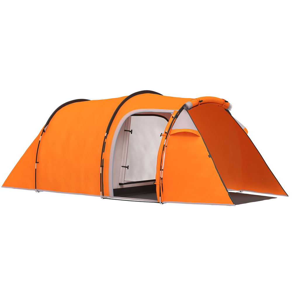 Outsunny 2-3 Man Tunnel Tents w/ Vestibule Camping Tent Porch Air Vents Weather-Resistant Shelter, Orange