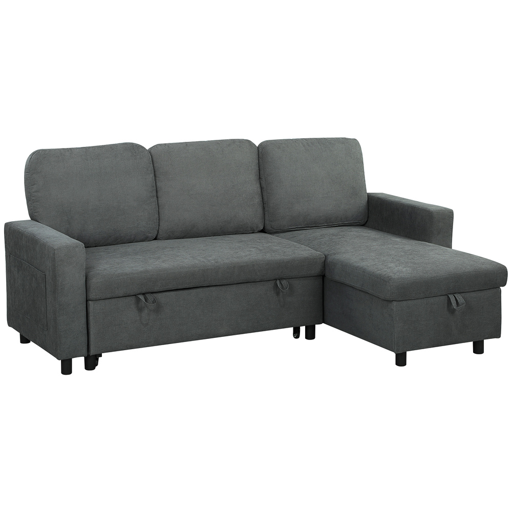 HOMCOM Pull Out Sofa Bed with 113 x 49cm storage space - Charcoal Grey
