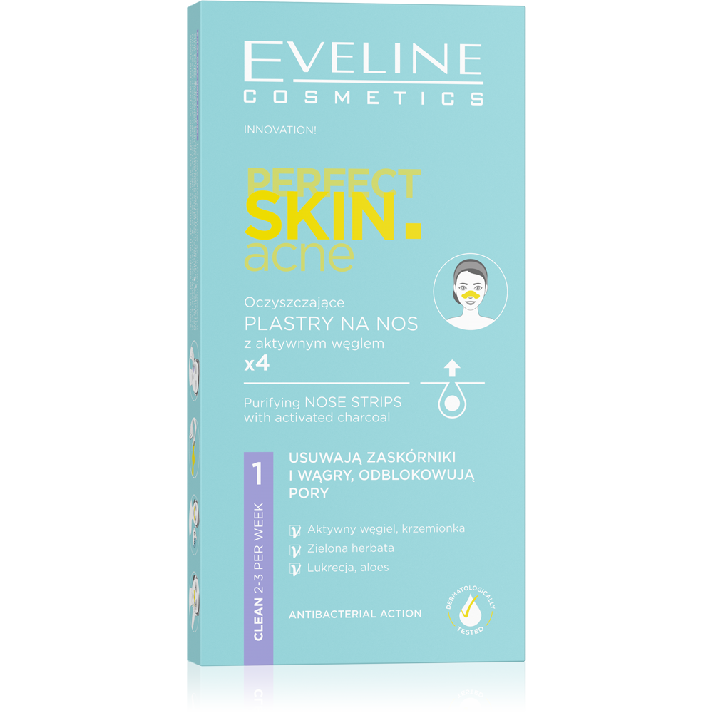 Eveline Perfect Skin Acne Cleansing Nose Strips with Active Charcoal for Problematic Skin 4 Pieces