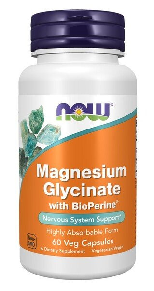 NOW Foods Magnesium Glycinate with BioPerine For Nervous System and Muscles 60 Vcaps