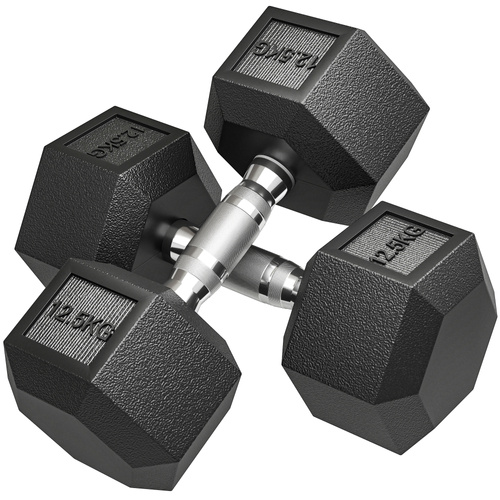 HOMCOM 2x12.5KG Rubber Hex Dumbbell Portable Hand Weights Dumbbell Home Gym