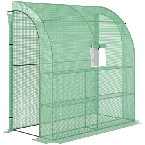 Outsunny Small Lean to Greenhouse 3-Tier with Shelves Outdoor, Green