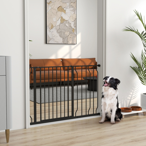 PawHut Wide Dog Safety Gate, with Door Pressure, for Doorways, Hallways, Staircases - Black