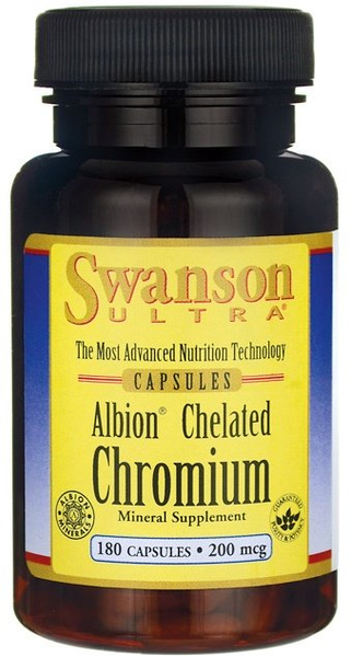 Swanson Albion Chelated Chromium 200mcg Chrom Wspomaga Prawidłowy Poziom Glukozy we Krwi 180 Kapsułek