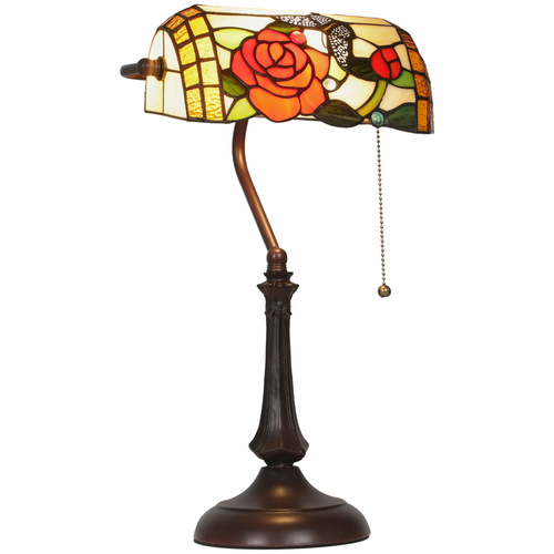 HOMCOM Tiffany-Style Rose and Butterfly Table Lamp - Multi