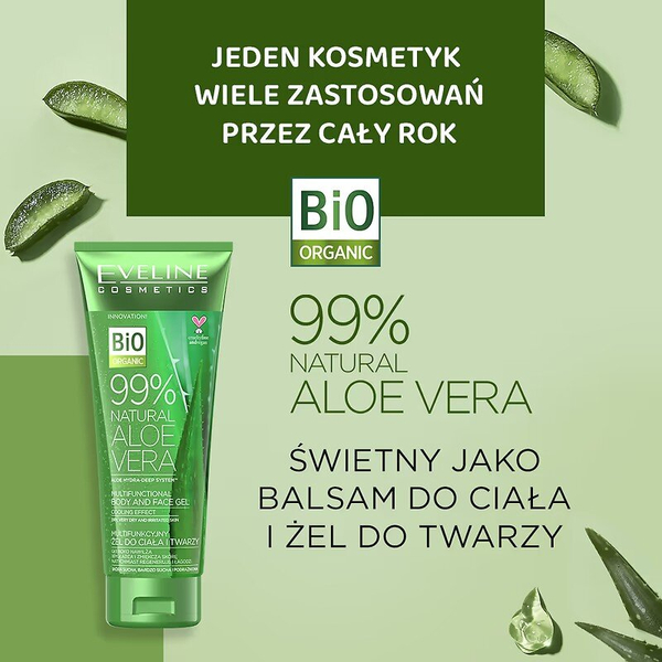 Eveline Natural Aloe Vera Multifunkcyjny Żel Aloesowy do Ciała i Twarzy 99% 250ml