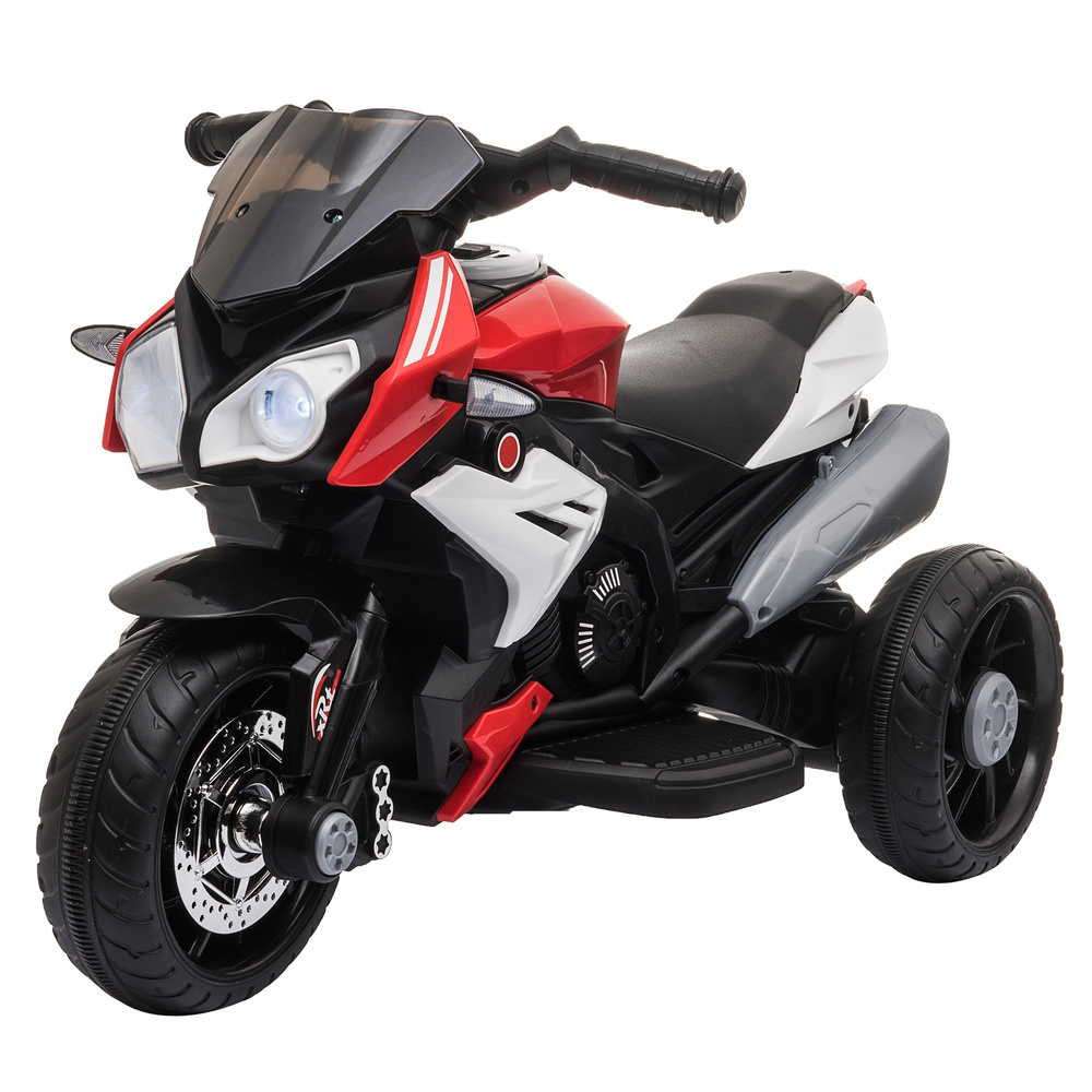 HOMCOM Kids Electric Motorcycle Ride-On Toy, with Three Wheels, Music, Horn, Lights, Red