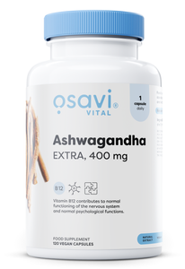 Osavi Ashwagandha Extra 400mg z Witaminą B12 na Stres i Zmęczenie 120 Kapsułek