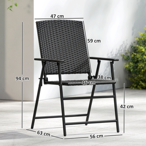 Outsunny Set of Two Folding Rattan Seat Chairs - Black