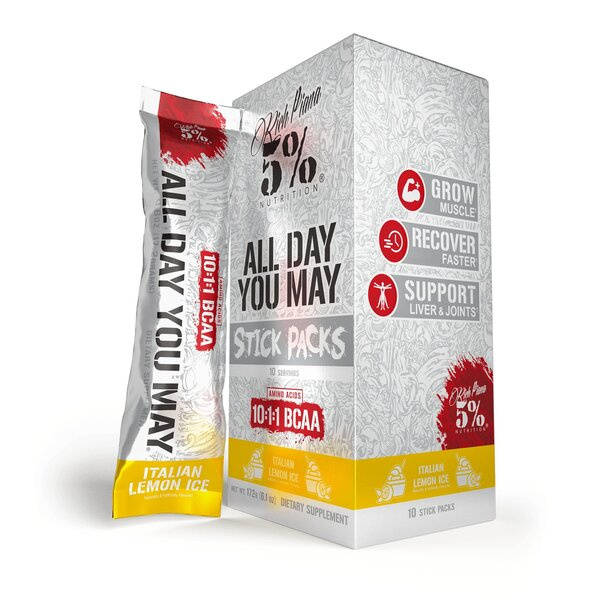 5% Nutrition AllDayYouMay Legendary Series BCAA Powder in Italian Lemon Ice Flavour For Muscle Growth and Recovery 10 Stick Packs
