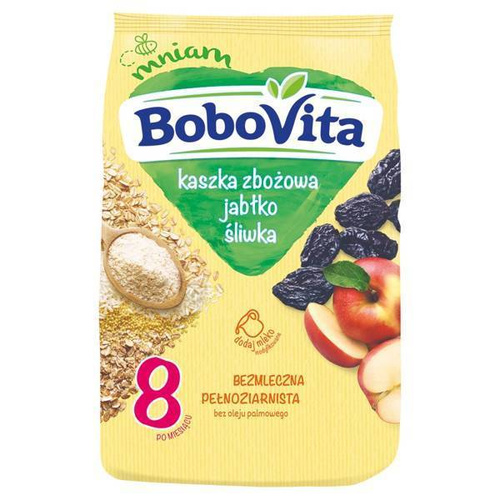BoboVita Dairy-Free Cereal Porridge with Apple and Plum Flavor for Babies after 8 Months 180g