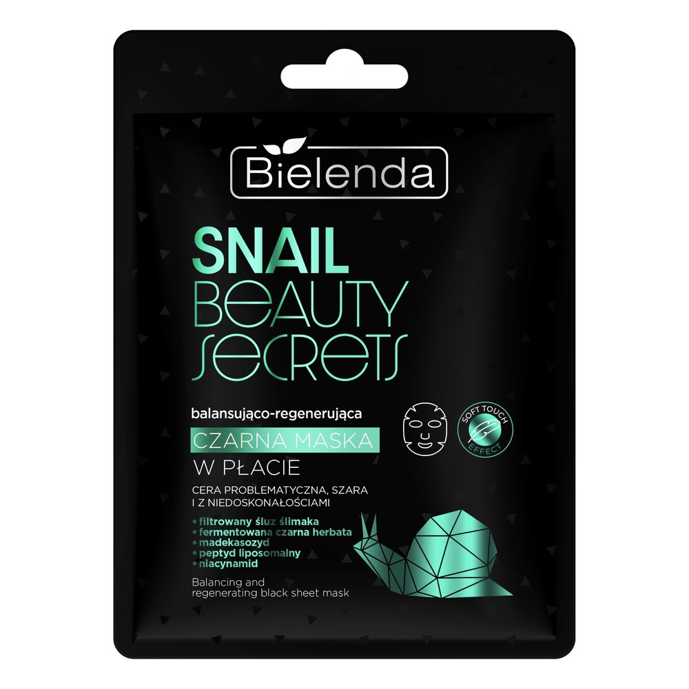 Bielenda Snail Beauty Secrets Balansująco - Regenerująca Czarna Maska w Płacie z Filtrowanym Śluzem Ślimaka dla Skóry Problematycznej 1 Sztuka