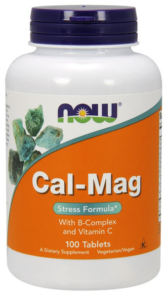 NOW Foods Cal-Mag Stress Formula z Kompleksem Witamin B i Witaminą C Suplement Na Stres i Energię 100 Tabletek