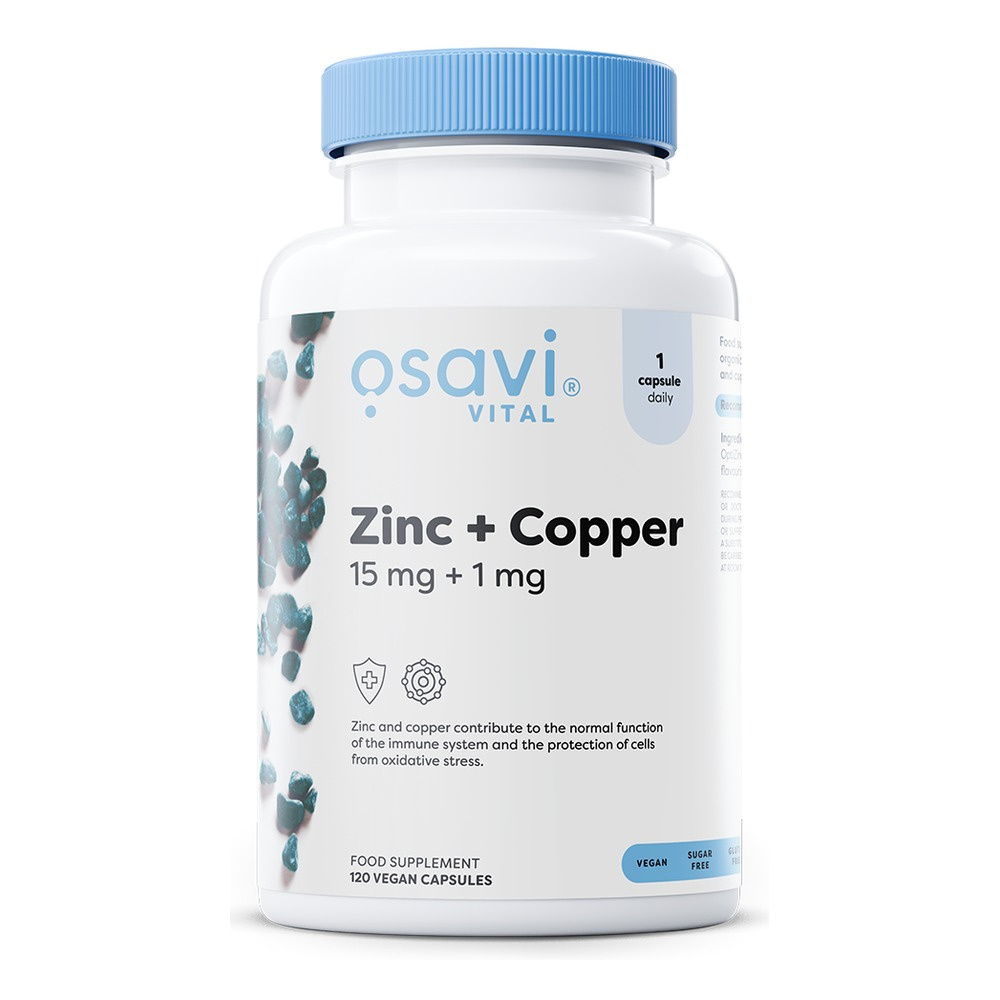 Osavi Cynk + Miedź, 15mg + 1mg Na Wsparcie Odporności i Zdrową Skórę 120 Wegańskich Kapsułek